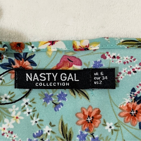 NASTY GAL Womens Tie Strap Mini Cami Dress Mint Green Floral Size 2 - Picture 4 of 9